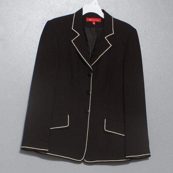 Anne Klein Black with White Trim Button-Down Blazer - Picture 1 of 7